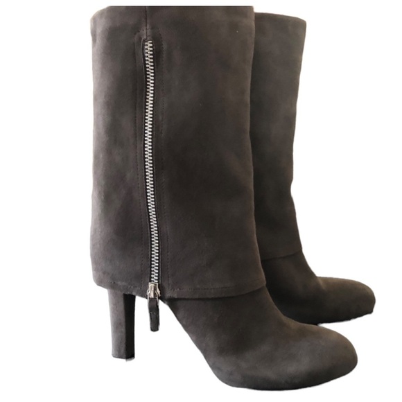 Franco Sarto A-Lady Gray Suede Leather Fold Down Heeled Boots Side Zip Sz 7M - Picture 1 of 7